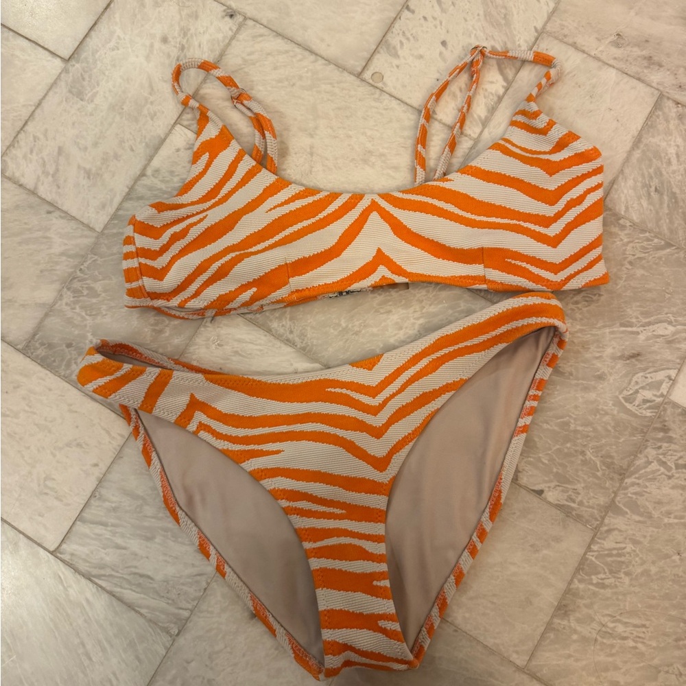 Triangl Swimwear Vibrant Orange and White Bikini